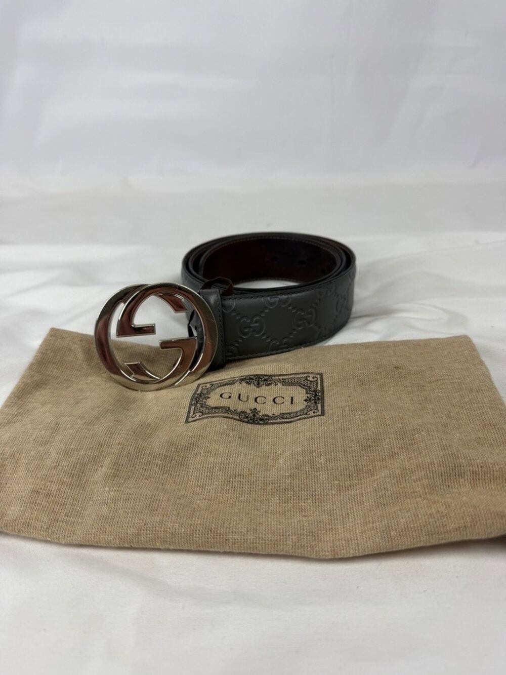 Gucci Interlocking G Grey Heat Debossed Leather Belt 411924 - 90/36 SPBK 365757